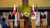 U.S. Defense Secretary Lloyd Austin, with Secretary of State Antony Blinken, speaks during a joint news conference with their counterparts, Japanese Foreign Minister Yoko Kamikawa and Defense Minister Minoru Kihara, in Tokyo, July 28, 2024. 