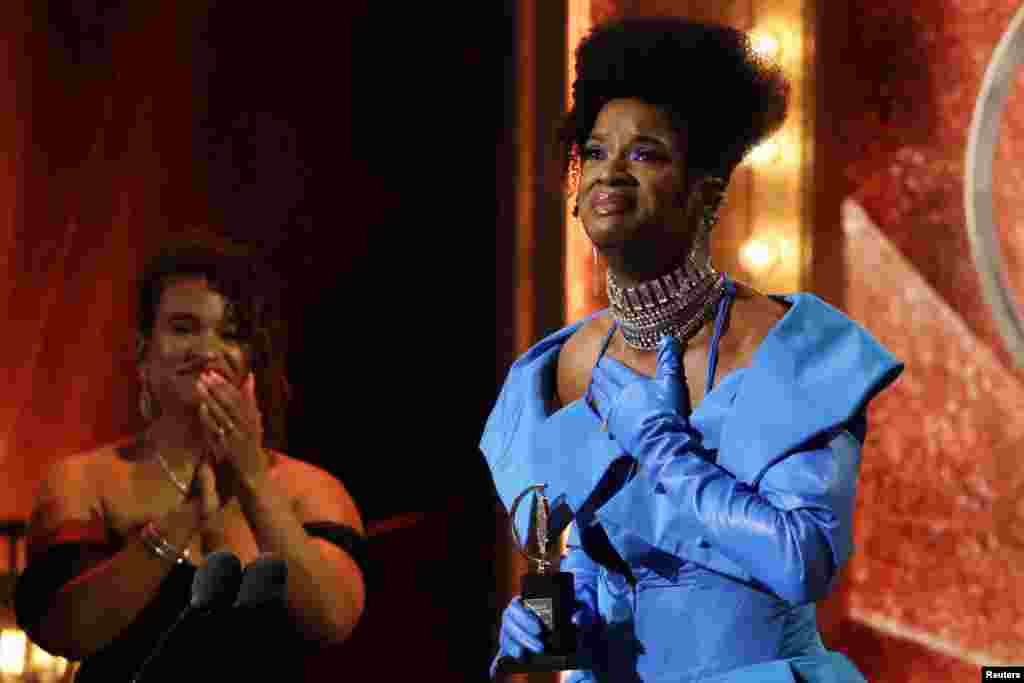 J. Harrison Ghee accepts the award for the Best Performance by an Actor in a Leading Role in a Musical for &quot;Some Like It Hot&quot; at the 76th Annual Tony Awards in New York City, June 11, 2023.