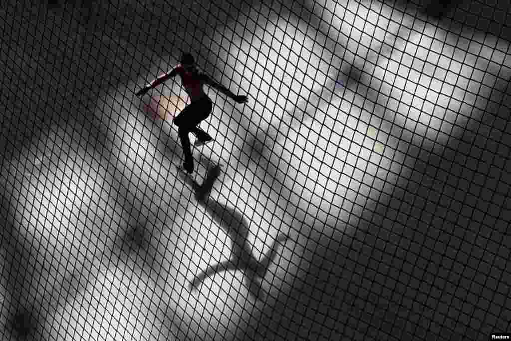 A person is seen ice skating in Dubai, United Arab Emirates.