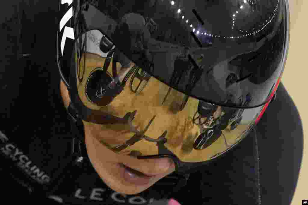 New Zealand&#39;s Ally Wollaston competes during the women&#39;s omnium points race at UCI Track Nations Cup track cycling championship at Jakarta International Velodrome in Jakarta, Indonesia.