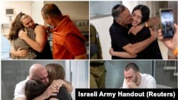 Kombinovana slika prikazuje (u smjeru kazaljke na satu od gore lijevo) bivše taoce Almog Meir Jan, Noa Argamani, Andrey Kozlov i Shlomi Ziv u Ramat Ganu, Izrael, 8. juna 2024., nakon što su ih spasile izraelske snage. (Izraelska vojska/Handout preko Reutersa)