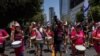 Protesters march to demand the release of hostages held in Gaza, during a day of protests marking nine months since the deadly October 7 attack, in Tel Aviv, Israel, July 7, 2024.