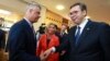 Dijalog u Briselu se odvijao nekoliko godina, uz posredstvo visoke predstavnice za spoljnu politiku i bezbezdnost EU Federike Mogerini, sa kojom su na slici i predsednik Srbije Aleksandar Vučić i predsednik Kosova Hašim Tači (Foto: video grab)