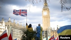 Protest against Russia's invasion of Ukraine, at Parliament Square in London, Britain, March 6, 2022.