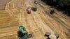 FILE - Farmers harvest wheat near Tbilisskaya, Russia, July 21, 2021. The Organization for Economic Cooperation and Development says Russia's war in Ukraine will disrupt commerce and clog up supply chains, slashing economic growth and pushing prices sharply higher worldwide. 