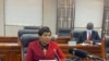 FILE - Monica Mutsvangwa, Zimbabwe’s information minister, talks to reporters in Harare, July 06, 2021. Mutsvangwa says a recent spike in COVID-19 cases has forced authorities to ask all government workers to be vaccinated. (Columbus Mavhunga/VOA)