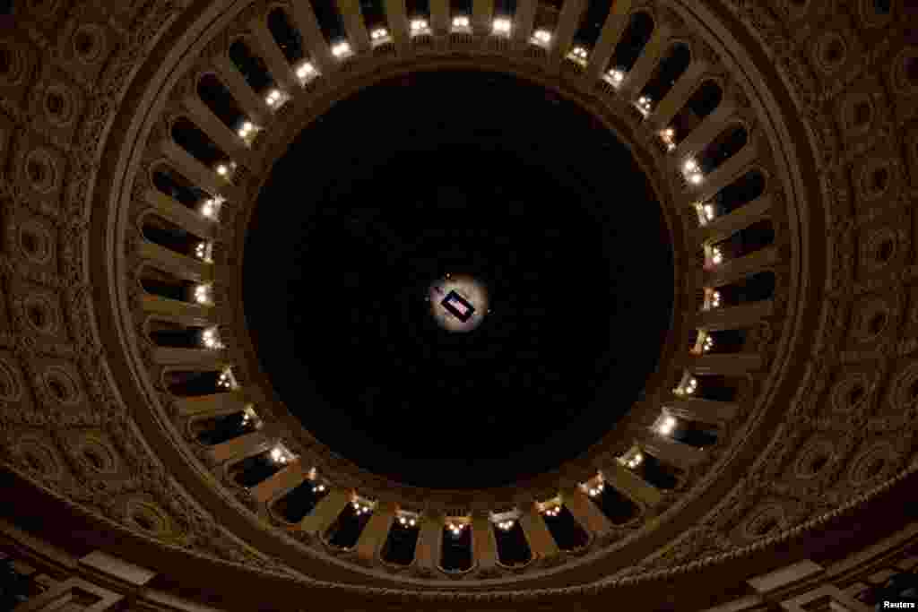 The flag-draped casket of former U.S. President Jimmy Carter lies in state in the U.S. Capitol Rotunda in Washington, Jan. 7, 2025. 