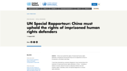 联合国人权维护者处境特别报告员：中国必须维护被监禁人权捍卫者的权利(网站截图)