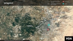 A map of Israel and the West Bank showing boundaries of Jerusalem and the location of the US Consulate.