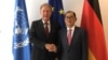 Norbert Barthle, Parliamentary Secretary of State with the German Federal Minister for Economic Cooperation and Development, and Chhieng Yanara, Minister attached to Prime Minister Hun Sen, in Berlin, Germany, May 5, 2019. (Courtesy of German Embassy)