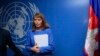 U.N. Special Rapporteur on Human Rights in Cambodia Rhona Smith attends a press conference at her office in Phnom Penh, Cambodia, Thursday, May 9, 2019. Smith is on her last two weeks mission to Cambodia. (AP Photo/Heng Sinith)
