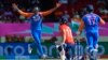 প্লেয়ার অফ দ্য ম্যাচ ভারতের আক্সার প্যাটেল ইংল্যান্ডের মঈন আলীর উইকেট নিয়ে আনন্দ করছেন। ফটোঃ ২৭ জুন, ২০২৪। 