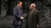 Rob Riley (Ronald Reagan) and William Dick (Mikhail Gorbachev) in Blind Date by Rogelio Martinez, directed by Robert Falls at Goodman Theatre 