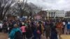 “Water protectors” rallied after their march outside the White House to speak out against the administration’s decision to continue construction of the Dakota Access Pipeline (E. Sarai/VOA)