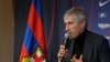 Quique Setien lors de sa présentation au Camp Nou, Espagne, le 14 janvier 2020.