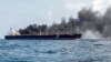 The Singapore-flagged tanker Hafnia Nile burns on July 19, 2024, in Tanjung Sedili, near Singapore. (Malaysian Maritime Enforcement Agency via AFP)