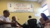 Jesse Sbaih meeting with his campaign team in his election headquarters. (K. Farabaugh/VOA)