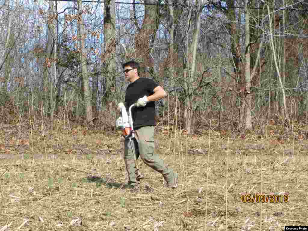 Senior scientist John Parker dug 24,000 holes in the first phase of forest planting. Parker says it took about 30 seconds a hole, then another minute or so to fill in the dirt. (SERC)
