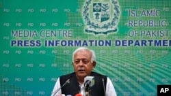 Pakistan's aviation minister Ghulam Sarwar Khan speaks during a press conference in Islamabad, Pakistan, June 24, 2020. 