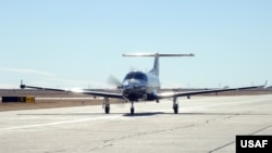 A PC-12 Pilatus on the runway at Hurlburt Field, Fla. (U.S. Air Force photo/Airman 1st Class Evelyn Chavez)