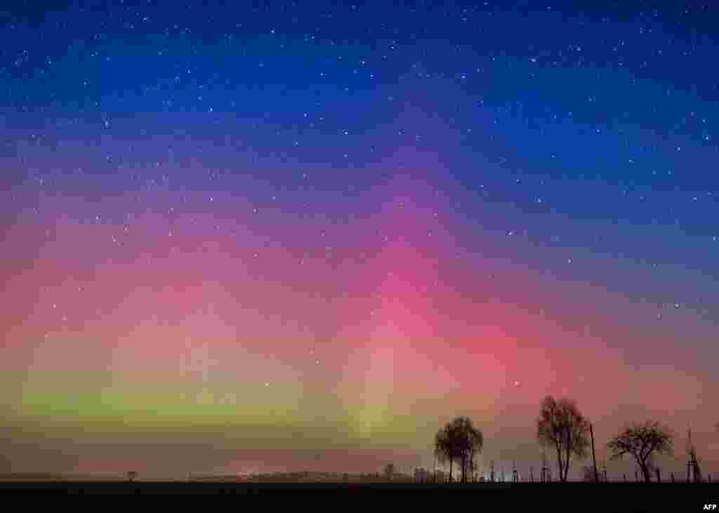 An Aurora borealis during the night of March 6, 2016, in Lietzen, near Brandenburg, eastern Germany.