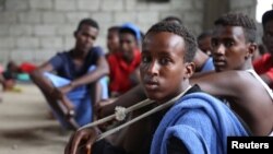 FILE - A group of Somali refugees is seen in Hodeidah, Yemen, March 22, 2017. 
