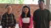 Chea Sokunthea, 22, with her parents in Bek Peang village, Kampong Cham province, on August 20, 2019 (Sun Narin/VOA Khmer)