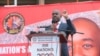 Zimbabwe's main opposition leader, Nelson Chamisa addresses party supporters at a gathering in Harare, Jan. 21, 2020. 
