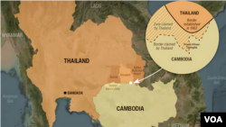 引起柬埔寨和泰国冲突的柏威夏寺的地理位置示意图。