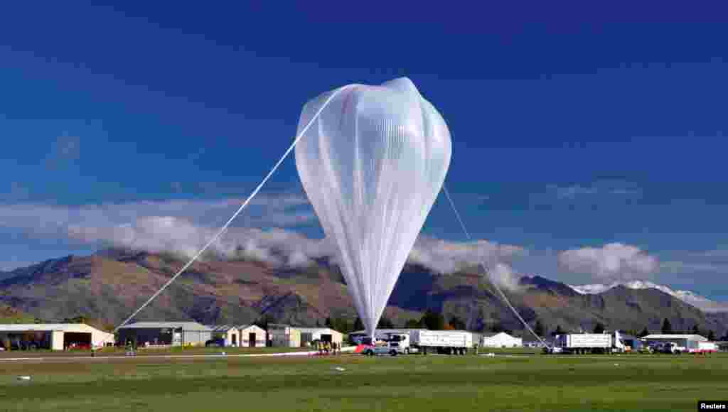A NASA super pressure balloon is prepared for launch from Wanaka Airport on New Zealand's South Island, May 17, 2016. 