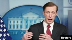 FILE PHOTO: U.S. National security adviser Jake Sullivan speaks at a press briefing at the White House in Washington
